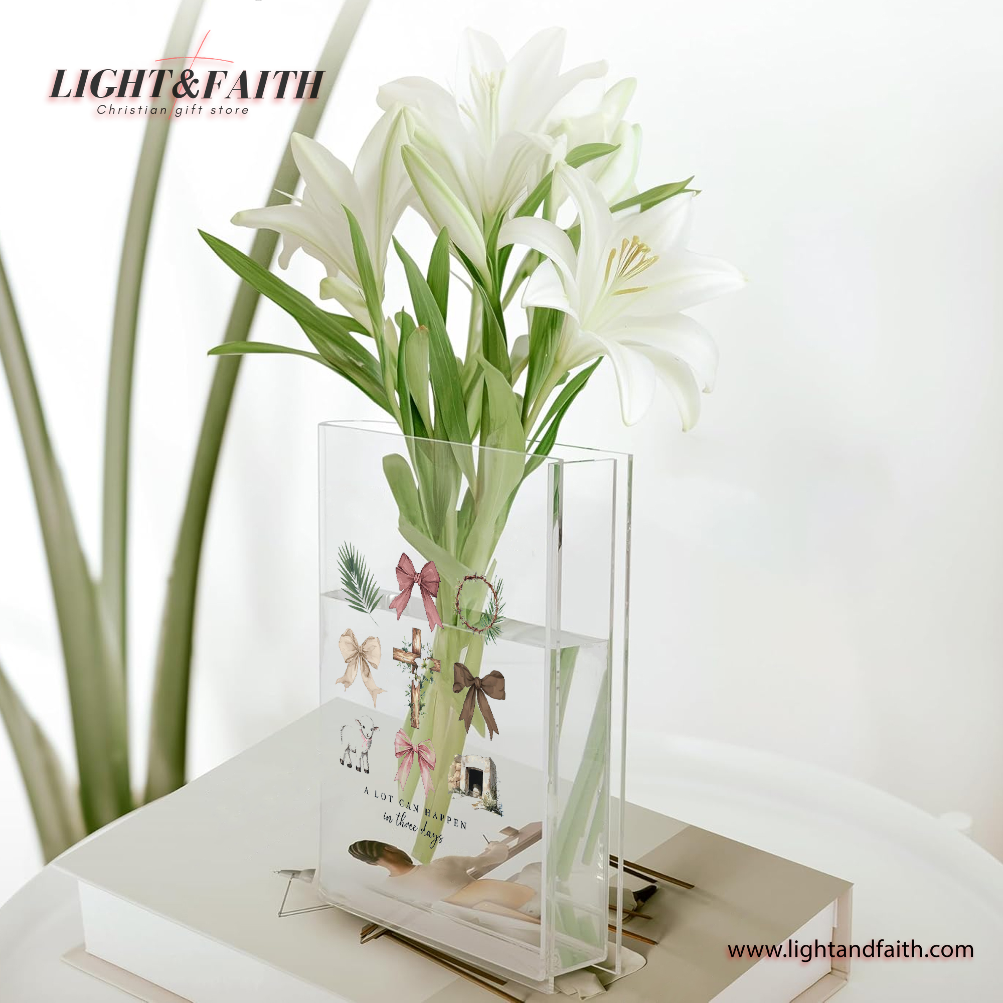 Christian Easter Book Vase, A lot can happen in 3 days, Coquette Trendy bow Book Vase, Christian Book Vase, Faith Book Vase, Bible Verse Book Shaped Flower Vase
